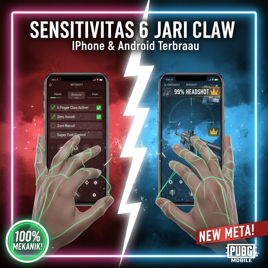 Sensitivitas 6 Jari Claw PUBG Mobile iPhone & Android Terbaru 2025 – Zero Recoil Pro!